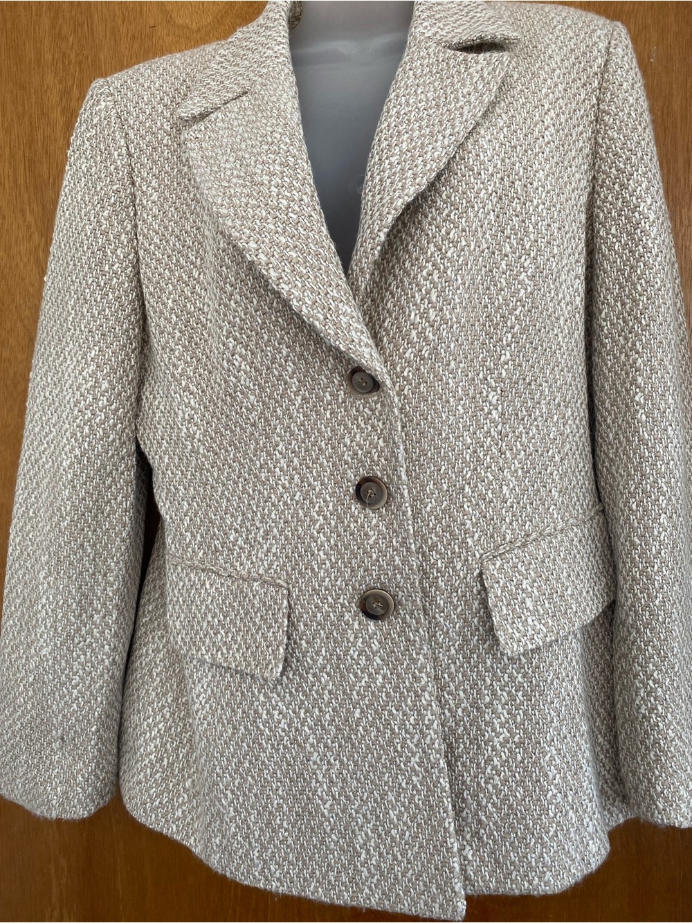 Tahari Neutral Cream Tweed Blazer Jacket